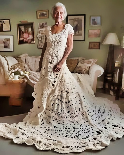 ¡A los 70 años, renovó sus votos con un vestido de novia tejido a crochet por su esposo de 47 años!