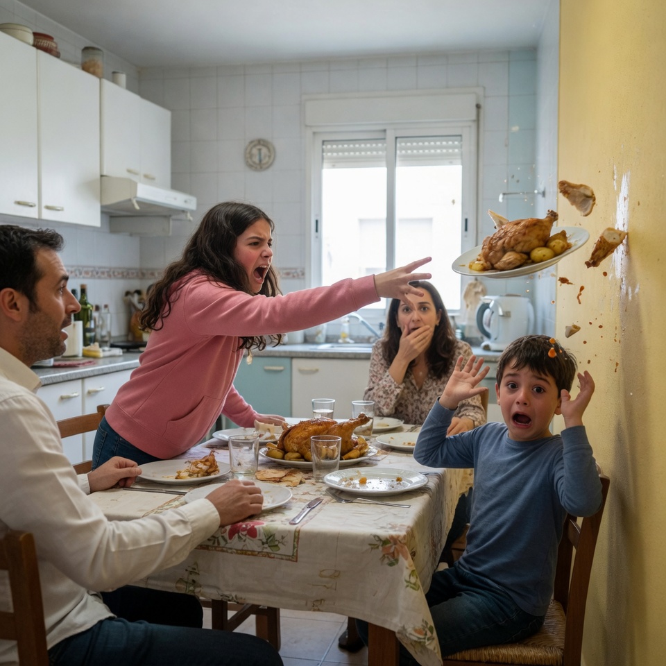 Mi hijastra le lanzó un plato de comida a la cabeza de mi hijo y gritó: “¡Estoy en mis días!”
